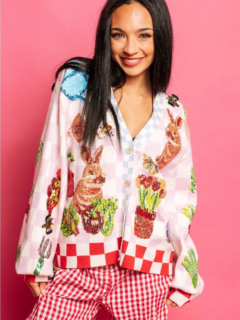 Queen of Sparkles Garden Bunny Sequin Cardigan